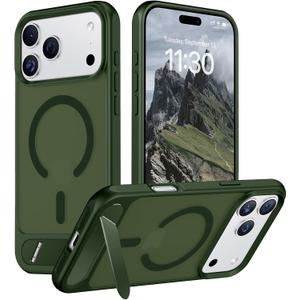 Temdan Designed for iPhone 17 Pro Case, [Built-in Invisible Kickstand][Compatible with MagSafe][Military Grade Shockproof] Slim Translucent Matte Phone Case 6.3 inch (Green)