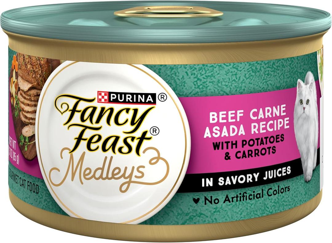 Fancy Feast Purina Medleys Wet Food for Cats Beef Carne Asada Recipe with Potatoes and Carrots in Savory Juices - (Pack of 24) 3 oz. Cans, Best Before: Oct 2026