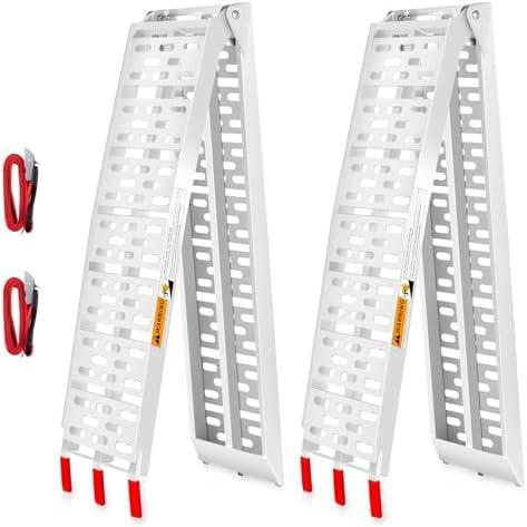 VENDAV ATV Ramps for Pickup Trucks, 7.5 Ft Aluminum, 2 Pack | 1,500 lb per Pair, 750 lb Each, 89 x 12 in Each, Folding Aluminum, Punch Plate Traction, 2 Load Straps Included