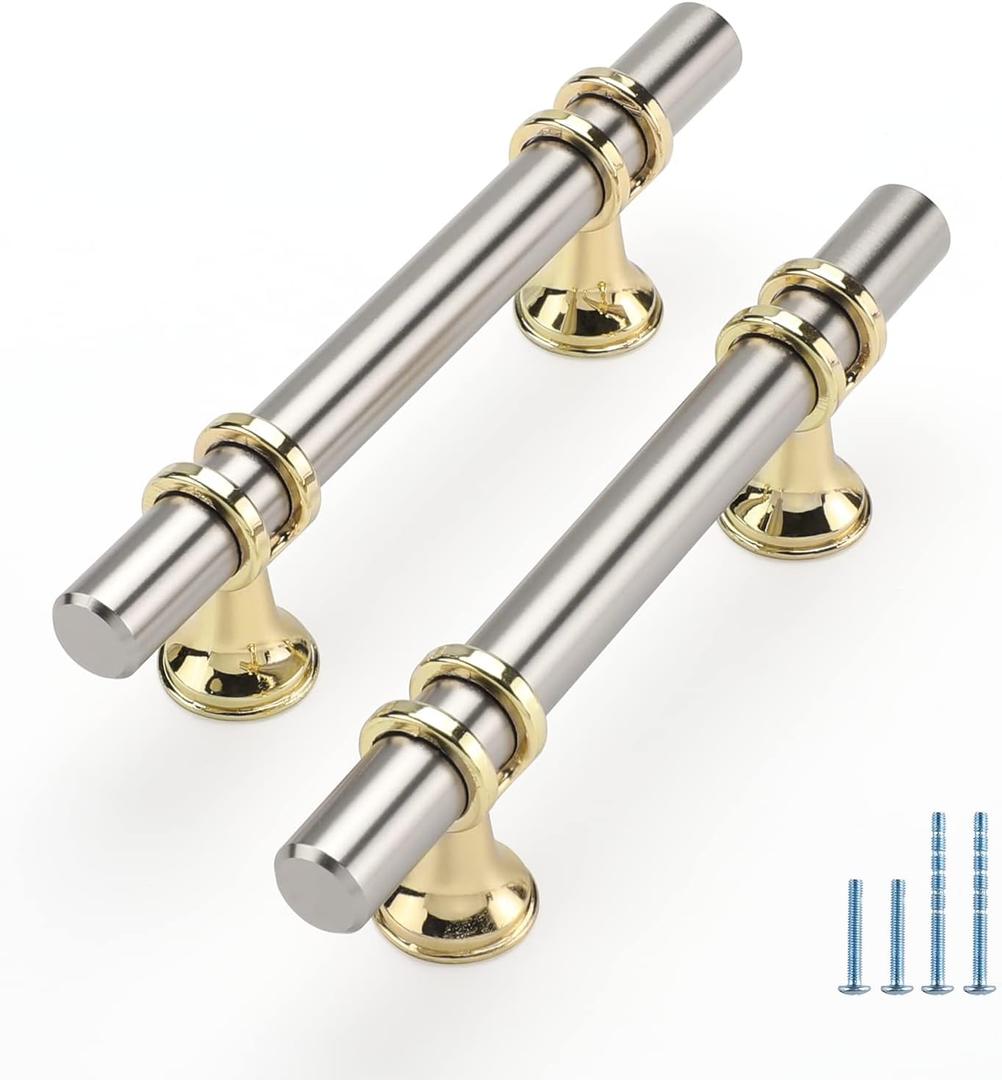 Rergy 10 Pack Brushed Nickel Cabinet Pulls Kitchen Cabinet Handles, 3inch Cabinet Pullls Brushed Nickel&Gold Kitchen Pulls Cabinet Handles Zinc Alloy Hardware for Cupboard,Closet,Cabinets (Hole Center: 3in(76mm))