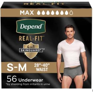 Depend Real Fit Incontinence Underwear for Men, Disposable, Maximum Absorbency, Small/Medium, Grey, 56 Count (2 Packs of 28), Packaging May Vary