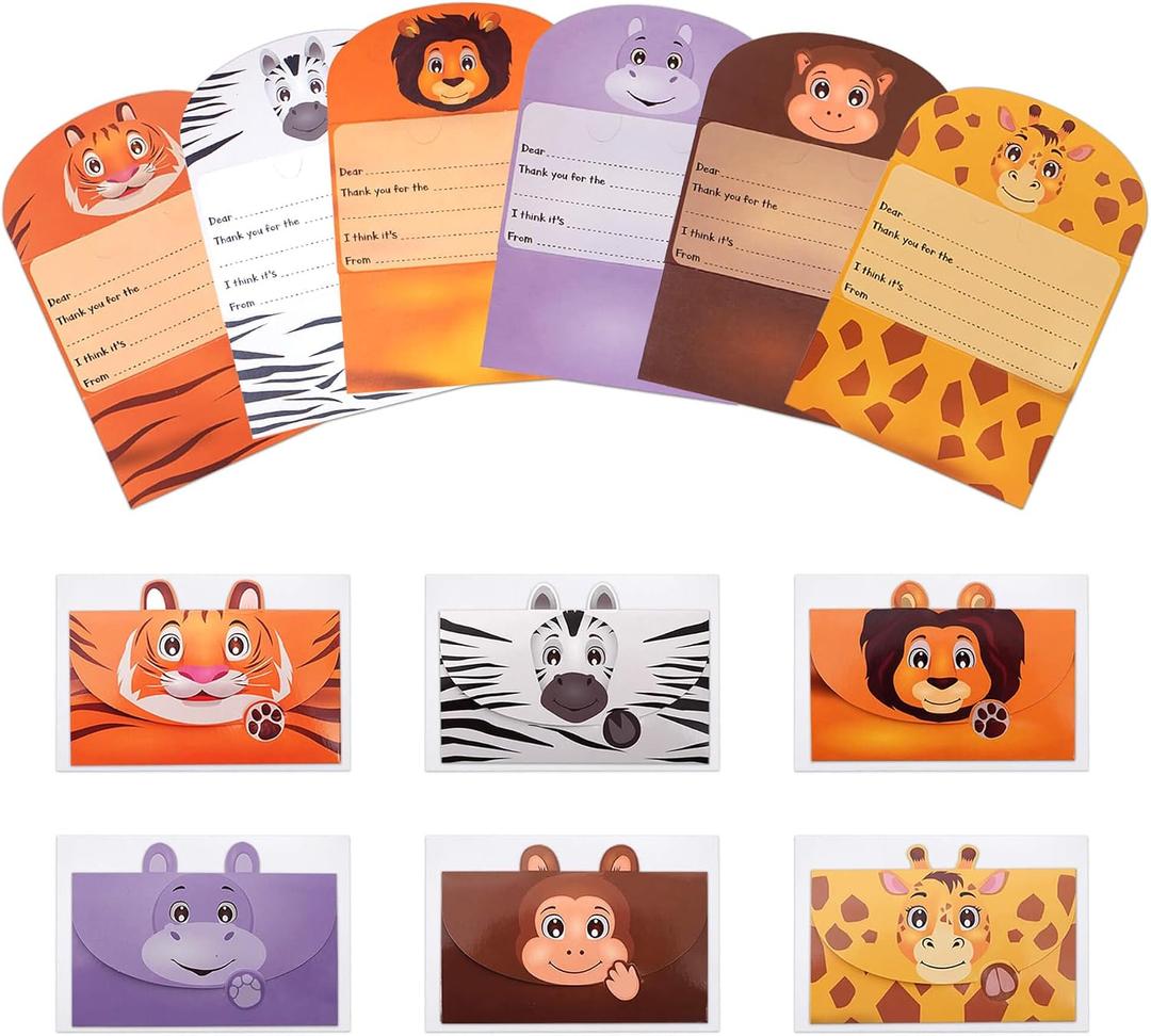 2 x Kids Thank You Cards Fill in the Blank - 12 Safari Fill in the Blank Thank You Notes with Envelopes for Kids or Toddlers, 5.5 x 8.1 inches