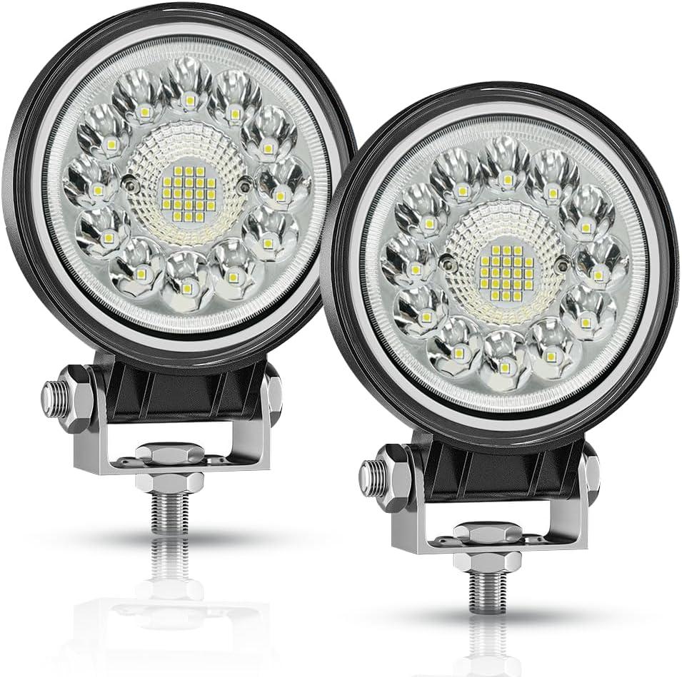 LED Tractor Work Lights, 4 Inch 99W Round Off Road Lights Spot Flood Beam Led Pods Light, 12V 24V Driving Fog Light for Truck Vehicle Golf Car RV Boat ATV UTV SUV Motorcycle Snowplow, 2Pcs