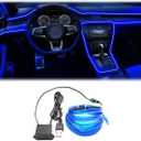 EL Wire Interior Car LED Strip Lights, 16.5FT USB Neon Glowing Strobing El Wire Strip with 6mm Sewing Edge, Ambient Lighting Kits for Car Inside Decorations (Blue)