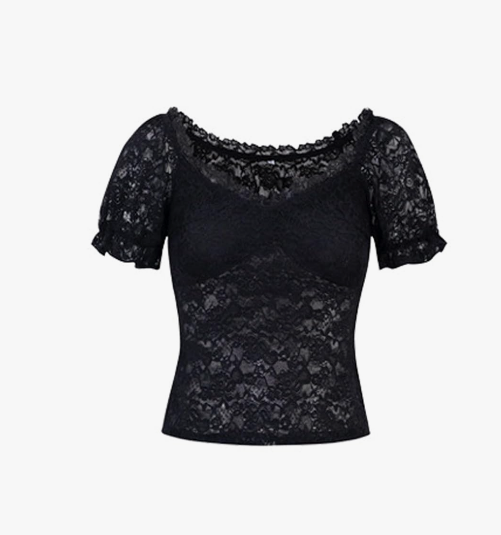 Women Floral Embroidered Lace Crop Tops Sheer Mesh Undershirt Off Shoulder Tube Layering Shirts Slim fit Size S