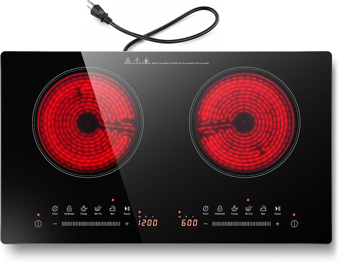 24 Inch 2 Burner Electric Cooktop, 110v 1800W Glass Ceramic Stove Top