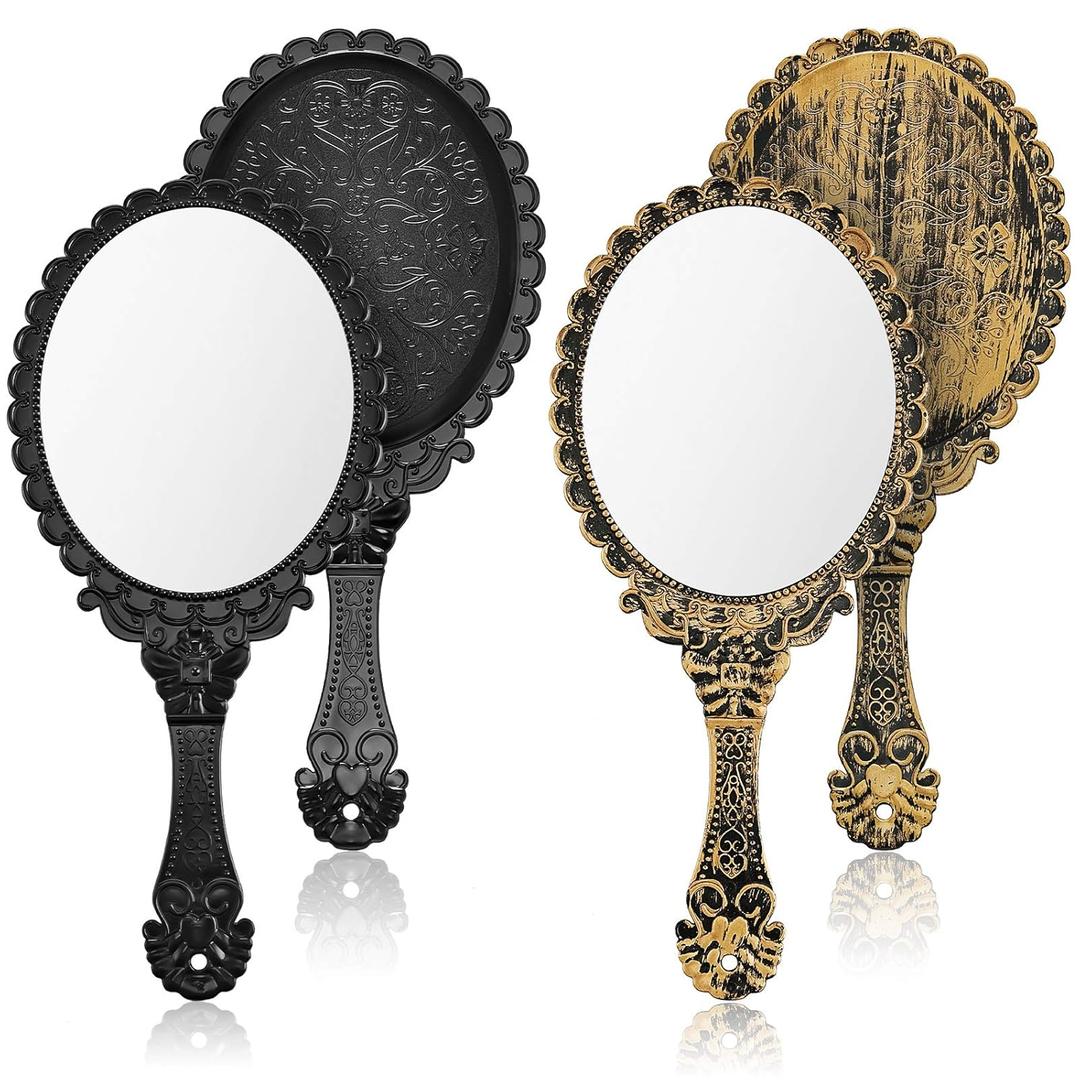 Jetec Vintage Handheld Mirrors, 2 Pieces, Black, Bronze, Oval Shaped, Portable, Compact, with Handle, Ideal for Makeup, Hair Styling, Skin Care, Hanging as Decor