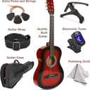 30" Left Handed Wood Guitar with Case and Accessories for Kids/Girls/Boys/Teens/Beginners (Red Gradient)