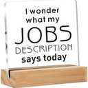 2 Pack Funny Office Decor Signs, I Wonder What My Jobs Clear Desk Decorative Acrylic Sign With Wooden Stand for Office Desk Table Shelf 