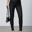 MakeMeChic Women's Faux Leather Stretch Skinny Pants High Waisted Double Button Leggings Club Party Pants (XXL)