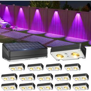 VOLISUN Solar Fence Lights 16 Pack, Warm White, Cool White and RGB Color Glow LED Lamp, IP65 Waterproof Fence Solar Lights Outdoor for Patio, Backyard, Railing, Deck and WallBlack