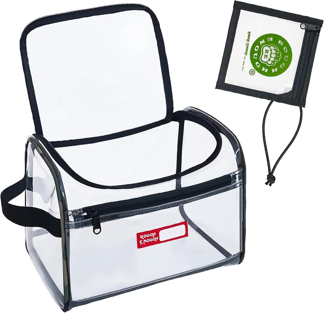 Rough Enough Clear Makeup Toiletry Bag Cosmetic Organizer Large Medicine Pouch with Zipper for Women Travel Accessories Essentials Pouch Toiletries Airport (Camo Piping)