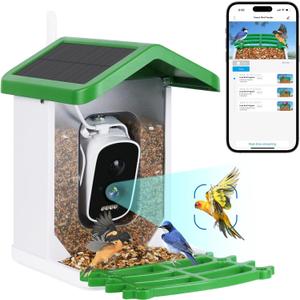 seanme Smart Bird Feeder with Camera Solar-Powered | 2.5K HD Live View, AI Identify 10,000+ Birds | Instant Alerts & Weatherproof Design | Bird Watching Birthday Gift for Mom/Father/Grandparents (Green)