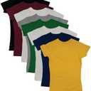 MISS POPULAR Girls' 8-Pack Super Soft Polycotton Short Sleeve Crew Neck T Shirts, Assorted Color Solid Tees Size 14-16