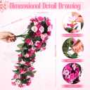 Suncalla 4 Pcs Artificial Fake Hanging Flowers Plants for Outdoor Faux Silk Morning Glory Vines UV Resistant Petunias Ferns Outside Spring Decoration for Porch Balcony Patio Garden (Pink)