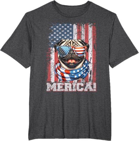 Pug Dog Lover US Flag 4th Of July Patriotic T-Shirt, 3XL
