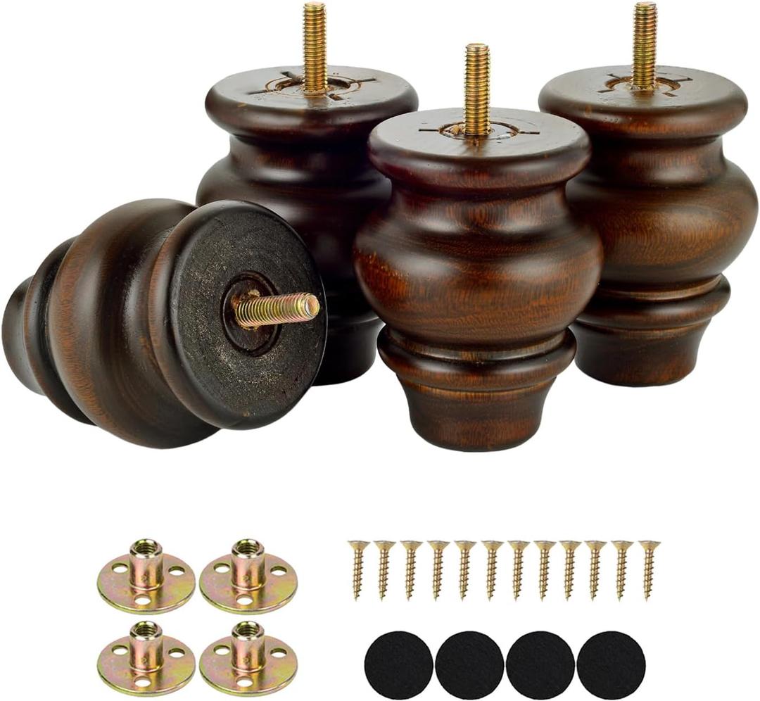 Michanco 3 Inch Furniture Feet Wood Bun Feet Set of 4 Ottoman Couch Sofa Replacement Legs