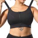 Adjustable High Impact Sports Bras for Women Zip Front Full Coverage and Lift Padded Compression Tops (XX-Large, Black)
