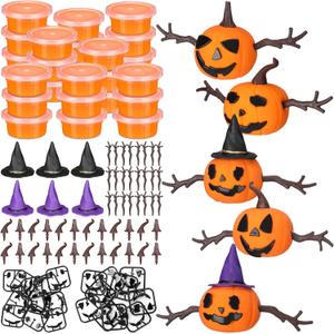 Shappy 78 Pack Halloween DIY Craft Build Pumpkin Craft Kit Halloween Decoration Air Dry Modeling Clay for Winter Party DIY Gift Indoor Outdoor Holiday Decor (Orange)