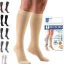 Truform 20-30 mmHg Compression Stockings for Men and Women, Knee High Length, Closed Toe, Beige, Large, 1 Pair