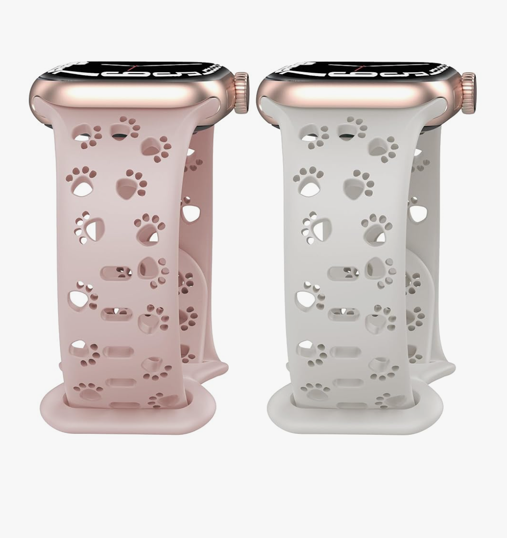 2 Pack Silicone Bands Compatible with Apple Watch Band 38mm 40mm 41mm 42mm 44mm 45mm 49mm, Hollow-Out Dog Paw Design Sport Soft Strap for iWatch Ultra SE Series 9/8/7/6/5/4/3/2/1 Women Men