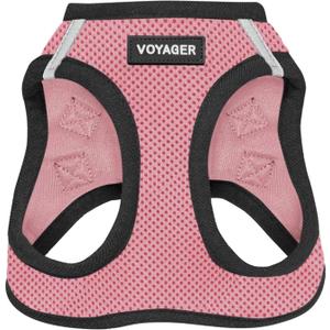 Best Pet Supplies Voyager Step-in Air Harness - All Weather Mesh, Reflective, No Pull Harness for Dogs, Cats - Secure with Hook & Loop Fastener, Buckle, Double D-Rings - Pink/Black Trim, S