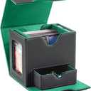 CMFYlive MTG Deck Box for Commander Display, Card Deck Box Fits 100 Double Sleeved Cards, Magic Commander TCG Card Storage Box with 2 Dividers, Drawstring Bag and 1 Toploader (Black/Green)