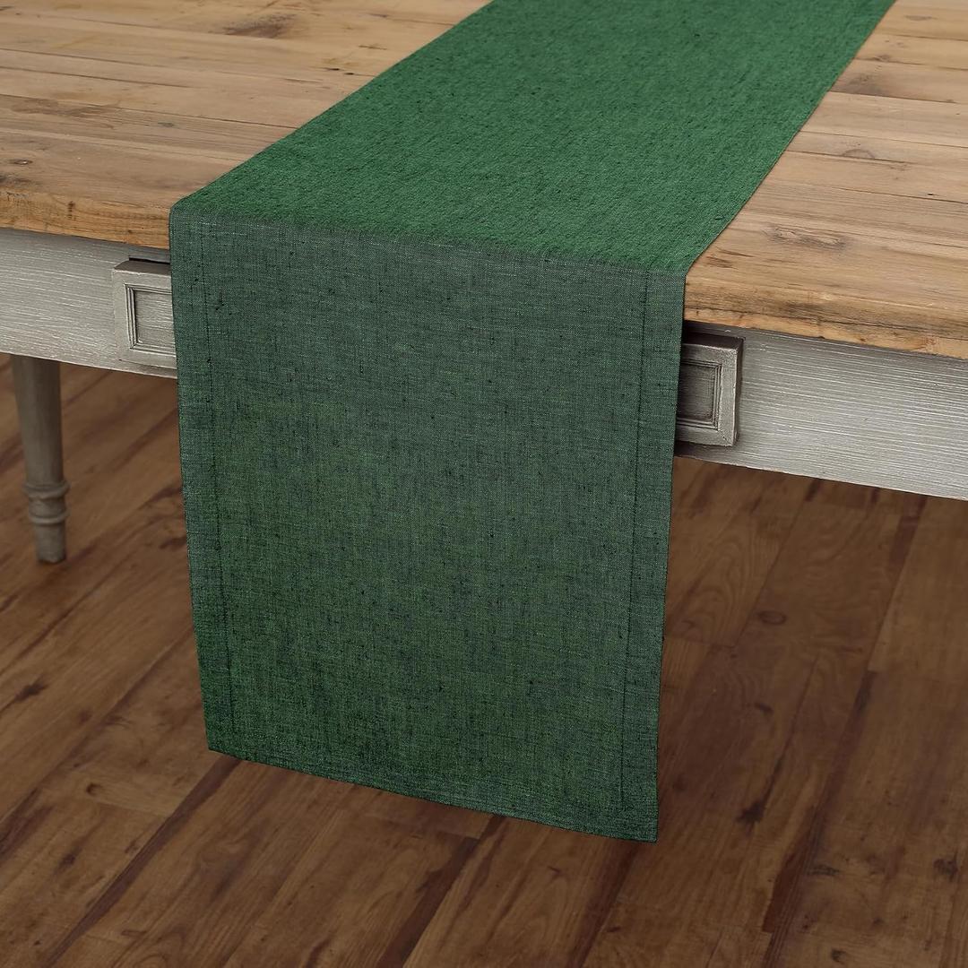 Solino Home Linen Table Runner 120 Inches Long - Athena, 100% Pure Linen Forest Green 14 x 120 Inch Table Runner for Dining, Winter, Easter, St Patricks Day