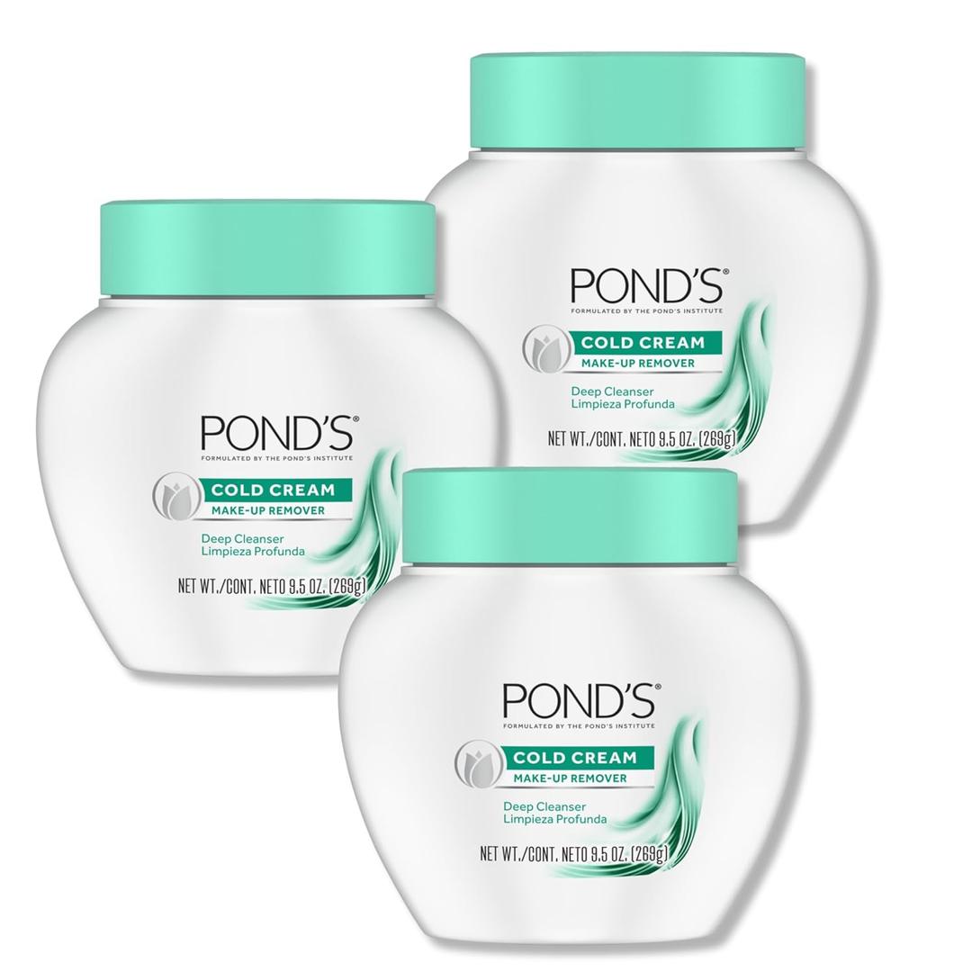 POND'S Cold Face Cream, Skin Care Facial Cleanser for All Skin Types, Deep Moisturizing Face Wash & Makeup Remover, 9.5 oz, 3 Pack