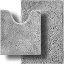 Bathroom Rugs Sets 2 Piece, Super Absorbent Soft, Thick, Machine Washable Chenille Bath Mat, Non Slip Toilet Floor Rug,nBath Mats for Bathroom, 20x32 Plus 20x20 U Shape, Light Grey