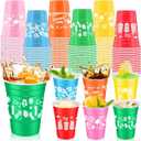 120 Pcs Hawaiian Luau Plastic Cups 16 oz Disposable Tropical Flamingo Palm Leaves Plastic Drinking Cups for Summer Aloha Luau Tiki Party Supplies