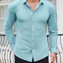 Lion Nardo Slim Fit Dress Shirts for Men Stretch Muscle Fit Long Sleeve Dress Shirts Wrinkle Free Formal Button Down Shirts (Small, Light Grey Blue)