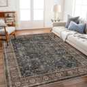 CHAMPLANT Washable Area Rug 3'x5' Vintage Traditional Floor Cover Foldable Thin Rugs Retro Kitchen Indoor Distressed Non Slip Carpet Floral Print Mat Bedroom Living Room