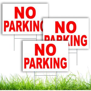3 PC No Parking Signs with Stakes, 8x12 DS Coroplast Please Do Not Park on Grass Sign