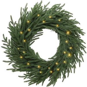 Christmas Wreath Artificial Wreath with Bells, Bows and 50 LED Lights, Festive Decoration for Front Door & Outdoor Use