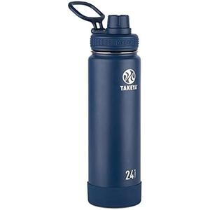 Takeya Actives Water Bottle with Spout Lid - Bottle with Double Stainless Steel Insulation - Dishwasher Safe & BPA-Free - Bottle with Spout Lid & Removable Bumper - 24 oz, Midnight Blue