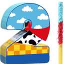 Hungdao Toy Inspired Birthday Piñata for Kids Cartoon Cow Number Piñata Decorations Summer Cartoon Game with Stick Red Scarf Blue Sky Cloud Boys Girls Baby Shower Farm Party Favor (Number 2)