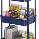 Sywhitta 3-Tier Plastic Rolling Utility Cart with Handle, Multi-Functional Storage Trolley for Office, Living Room, Kitchen, Movable Storage Organizer with Wheels, Blue
