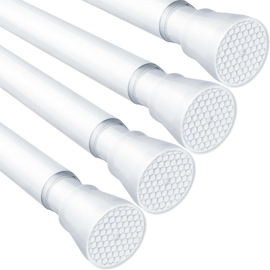 MEXAU 4 Pack White Tension Curtain Rod for Windows 30 To 64 Inch White Tension Rod 7/8" Adjustable Spring Curtain Rod No Drilling Tension Shower Curtain Rods for Closet Doorways