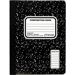 Top Flight Sewn Marble Composition Book, Black/White, College Rule, 9.75 x 7.5 Inches, 100 Sheets (41350)