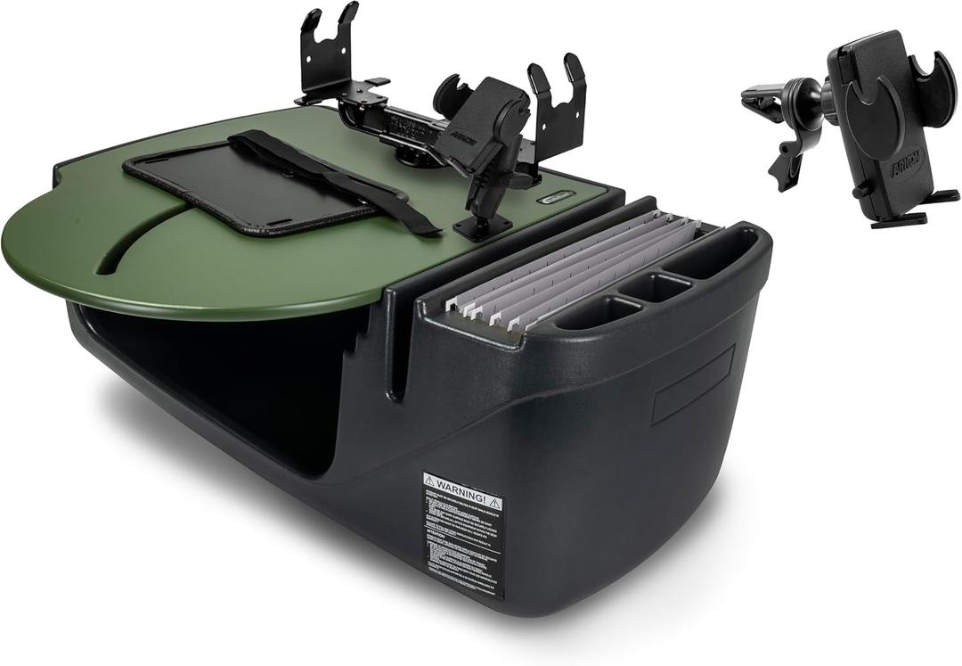 AutoExec Roadmaster Car Desk and Portable Workstation with Phone Mount, Printer Stand and Phone Vent Clip, Army Green