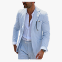 Leisure Mens Striped Seersucker Slim Fit Suit Grooms Lightweight Sear Sucker Suit for Wedding XL