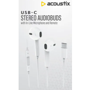 Acoustix Stereo Audiobuds with In-Line Microphone and Remove White