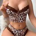 SOLY HUX Women's Leopard Print Lace Lingerie Set Chain Bra and Panty Underwear Sets Multicoloured Leopard Medium (M)