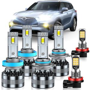 Compatible with 2014-2022 Toyota Highlander Fog Light Bulbs, High/Low Beam Fog Light Bulbs, 600% Brightness, 6000K White and 3000K Yellow Combo, Pack of 6