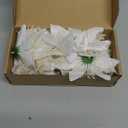 18 PCS Artificial Christmas Poinsettia Flowers - Tree Decorations With Glitter and Clips - White Ornaments for Xmas Decor