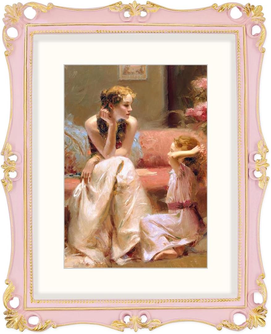 SIMON'S SHOP 11x14 Picture Frame Matted to 8x10, Vintage Poster Frames for Gallery Wall Display, Pink Photo Frames 11x14 with Mat, Antique Home Dcor