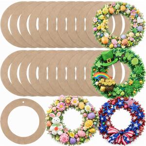 Sieral 40 Pcs Large Hanging Round Wreaths Round DIY Ornaments Wreath Form Bulk Cardboard Wreath Ring Wedding Mothers Day 4th of July 250th Anniversary for Craft DIY Holiday Decor (12 Inch)