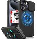 IYTRRYH for iPhone 15 Pro Case Magnetic Compatible with MagSafe Wireless Charging with 2 Screen Protectors, Built-in Kickstand Ring Camera Heavy Duty Protection Military Grade Drop Shockproof Black