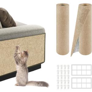Cat Scratch Mat for Couch, Wall & Cat Tree 78.7" Trimmable Self-Adhesive Cat Scratcher, Furniture Protector for Cats, Felt Alternative to Sisal, DIY Replacement for Cat Tower, 2 Pack (Khaki)